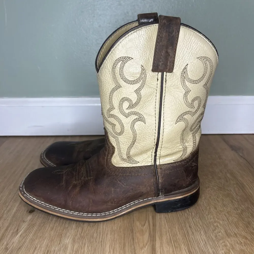 SMOKY MOUNTAIN Youth 2.5 Boots Cowboy Western Square Toe Leather Brown Cream